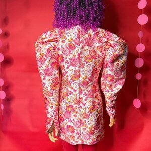 Rotate Birger Christensen Puff Sleeve Mini Dress – Pink Floral Brocade – Retro